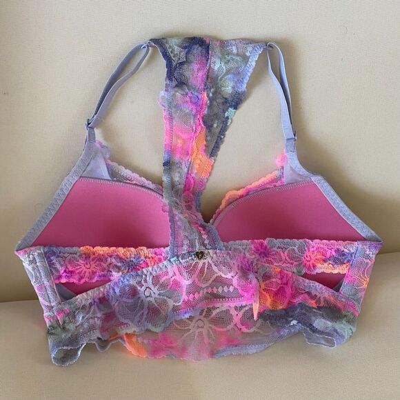 Victoria’s Secret PINK Pushup Bra Bralette Pastel Tropical Lace S (AA-C) - Picture 2 of 6